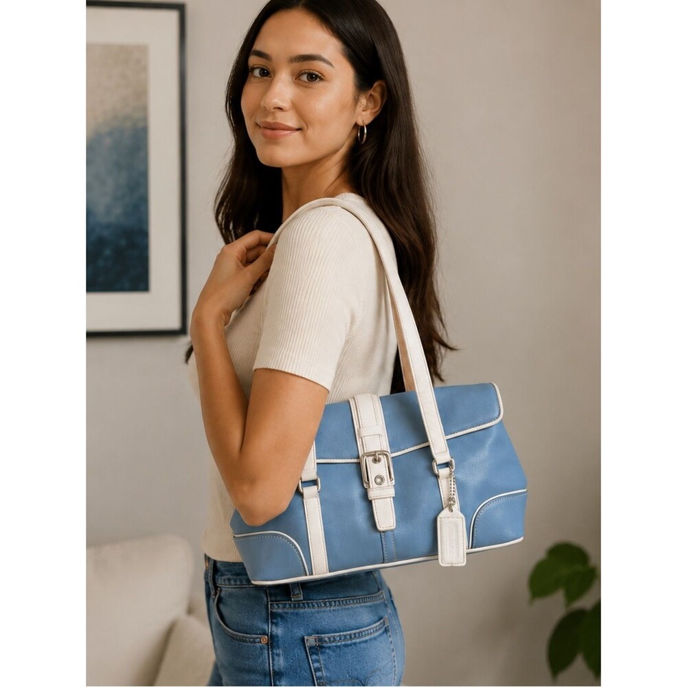 Coach Vintage Y2K Hamptons Leather Satchel Pool Blue … - Gem